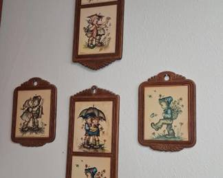 Vintage Evans Litho on Wood Plaques