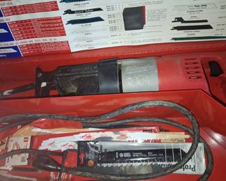 Vintage Milwaukee HeavyDuty Sawzall Reciprocating Saw with Metal Case and Blade Chart second image
