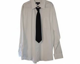 White Dress Shirt with Black Tie and Tie Bar Set