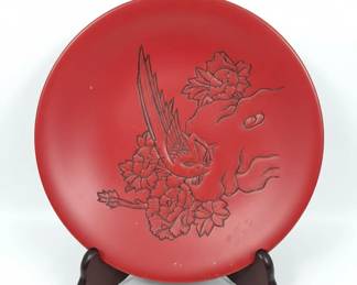 Vintage Japanese Murakami Kibori Tsuishu Carved Lacquer Plate