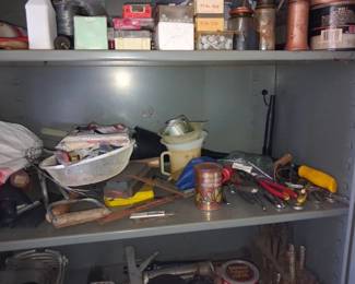 Vintage Almond Plus Can and Assorted Workshop Tools and Hardware