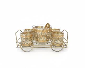 Vintage Culver Valencia K Gold Barware Set with Cart