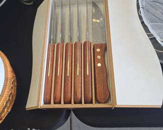 Vintage Forgecraft Set of Steak Knives with Wood Handles in Original Box