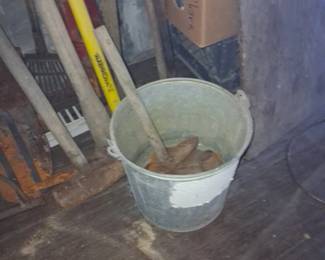 Vintage Galvanized Mop Bucket with Wooden Rollers