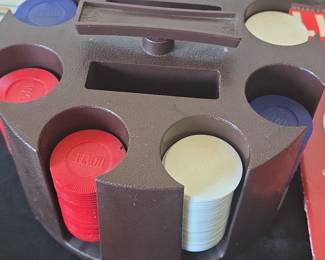 Vintage Hoyle Revolving Poker Chip Carousel Set with Chips