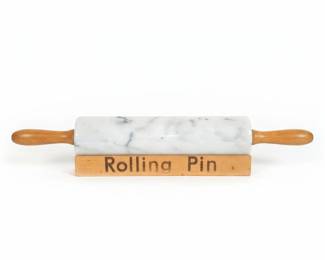 Vintage Gourmet Chef Marble Rolling Pin with Wooden Stand