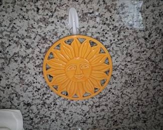 Vintage Ceramic Sun Face Trivet