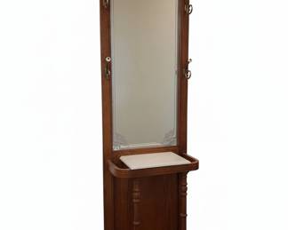 Pulaski Furniture Oak Hall Tree with Mirror and Marble Top