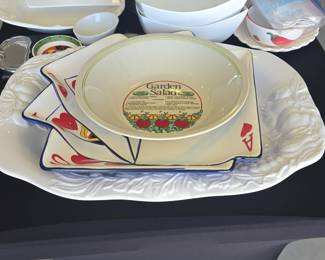 Vintage Playing Card Garden Salad Recipe Dinnerware Set