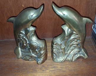 Vintage Brass Dolphin Bookends by SCC,