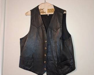 Vintage Black Leather Western Vest
