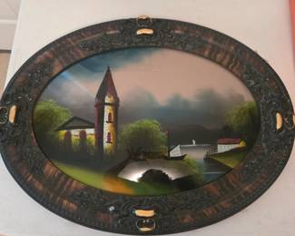 Antique reverse glass painting
