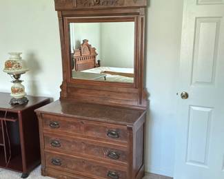 Eastlake Victorian dresser and mirror, one of several in auction