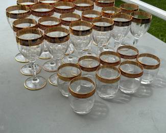 Gold rim etched glasses