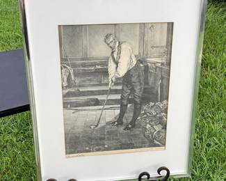 Signed Etching of Golfer by Wendy Denby Sadler
