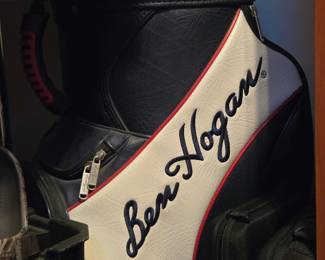 Ben Hogan Golf Staff Cart Bag, Black & White Faux Leather with Red Trim, Embroidered Logo & Multiple Storage Pockets