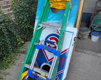 Chicago Cubs MLB Cornhole Toss Game Boards, Folding Hand Truck & Fiberglass Step Ladder