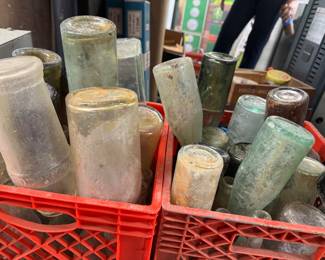 Assorted Early American Glass Bottles & Jars – Excavated Clear, Aqua, Green & Amber Glass Collection