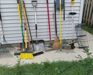 Assorted Lawn & Garden Tools, Snow Shovels, Digging Shovels, Spades, Rakes, Extension Cords & Outdoor Yard Equipment