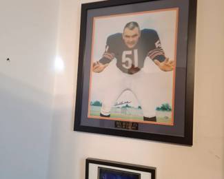 Autographed Framed Football Photograph with Hall of Fame Plaque