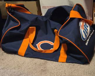 Chicago Bears NFL Football & Miller Lite Promotional Duffel Bag, Navy Blue & Orange Sports Travel Gym Bag with Shoulder Straps