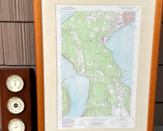 Lot 52: Framed Map of Port Townsend & Barometer