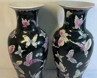 Lot 10: Two Tall Hand Painted Ceramic Asian Vases