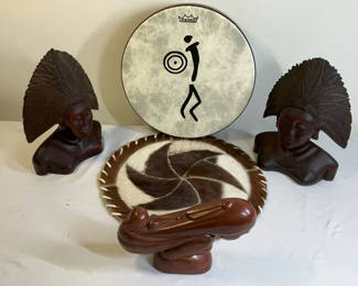 Lot 32: Healing Drum Kit and Wood Sculptures