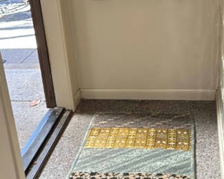 Lot 128: Vintage Wood Framed Mirror and hallway Rug