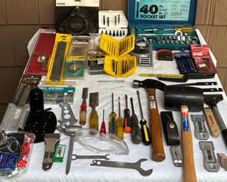 Lot 56: Assorted hardware tools and fasteners