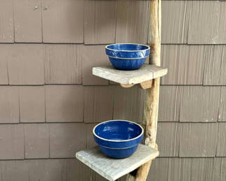 Lot 61: Driftwood Planter Stand with Ceramic Pots