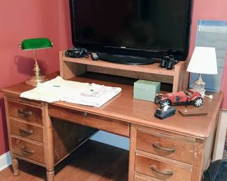 Desk from First Baptist Church, 42" Sanyo HDTV (not a smart tv but can use something like Roku for streaming)