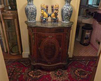 Marble Top Cabinet and Ceramic Pieces