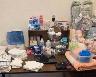 towels, sheet sets, personal care items