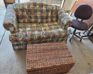 Love seat sofa, wicker storage