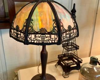 Antique slag glass lamp