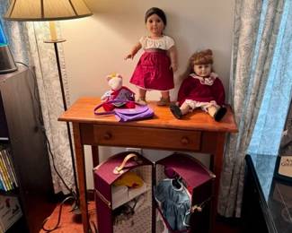 Vintage American Girl Dolls and trunk of accessories.