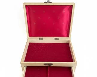 Vintage Cream Faux Leather Jewelry Box with Drawer and Red Velvet Lining second image