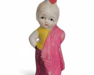 Vintage Bisque Frozen Charlotte Doll with Pink Shawl