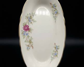 Vintage Floral Porcelain Serving Platter with Gold Gilt Rim