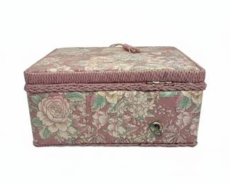 Vintage Floral Fabric Covered Musical Sewing Box third image