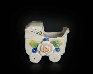 Occupied Japan Ceramic Baby Carriage Planter