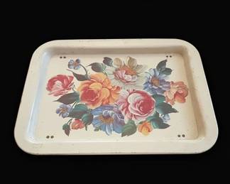 Vintage Floral Metal TV Tray Table