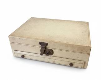 Vintage Cream Faux Leather Jewelry Box with Drawer and Red Velvet Lining