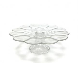 Vintage L.E. Smith Dominion Pattern Clear Glass PetalEdge Cake Stand