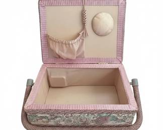 Vintage Floral Fabric Covered Musical Sewing Box second image