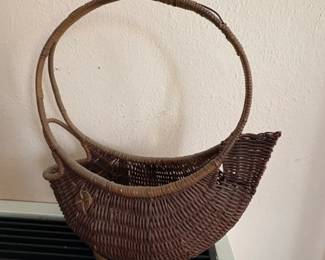 Vintage Woven Wicker Cradle Basket with Arched Handle second image
