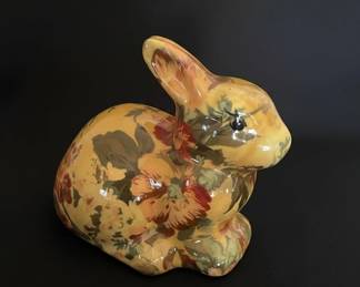 Vintage Floral Decoupage Ceramic Bunny Figurine