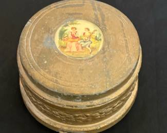 Vintage Musical Powder Box with Romantic Scene