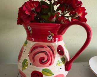 HandPainted Ceramic Rose Pitcher
